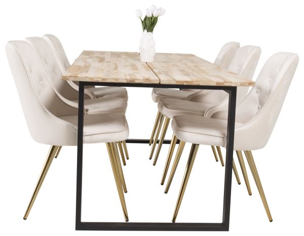 Imagine Cirebon Matbord - Svart / Naturträ - 200*90*H75+Velvet Deluxe Dining Chair - Bru