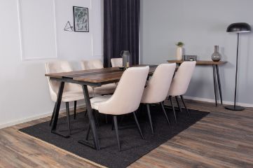 Imagine Masa de dining Jakarta - Teak negru / închis - 200*90*H75 - Scaun de dining Velvet Deluxe - Picioare negre / Catifea bej 6