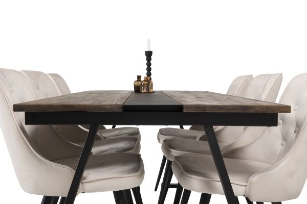 Imagine Masa de dining Jakarta - Teak negru / închis - 200*90*H75 - Scaun de dining Velvet Deluxe - Picioare negre / Catifea bej 6