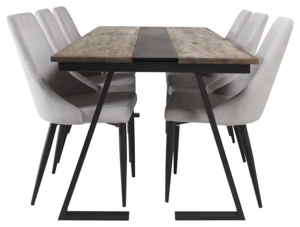 Imagine Masa de dining Jakarta - Teak negru / închis - 200*90*H75 + Scaun de dining Leone - Picioare negre / Catifea gri deschis _6