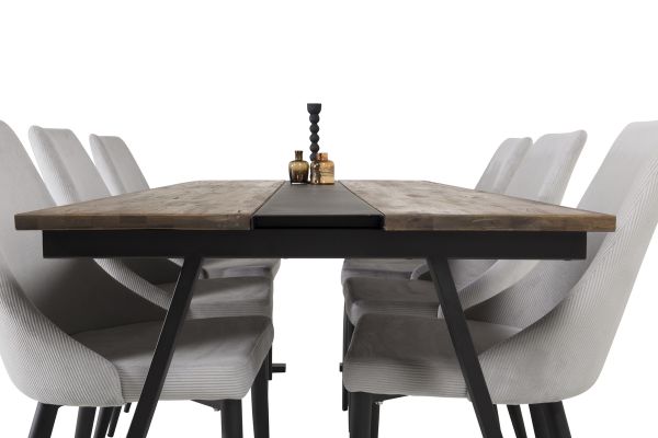 Imagine Masa de dining Jakarta - Teak negru / închis - 200*90*H75 + Scaun de dining Leone - Picioare negre / Catifea gri deschis _6