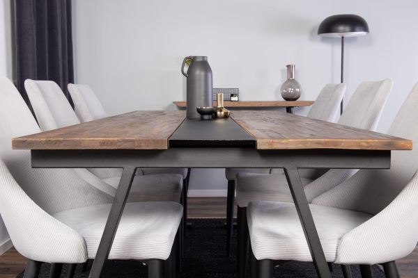 Imagine Masa de dining Jakarta - Teak negru / închis - 200*90*H75 + Scaun de dining Leone - Picioare negre / Catifea gri deschis _6