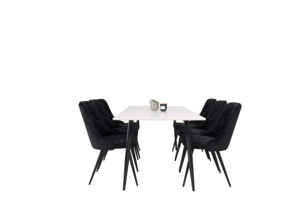 Imagine Masa de dining Polar - Negru / Alb - 180*90*H75 + Scaun de dining Velvet Deluxe - Picioare negre