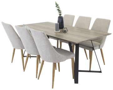 Imagine Masa de dining Marina - 180*90*H75 - Gri/Negru + Leone - Scaun de dining - Stejar/Gri deschis _6