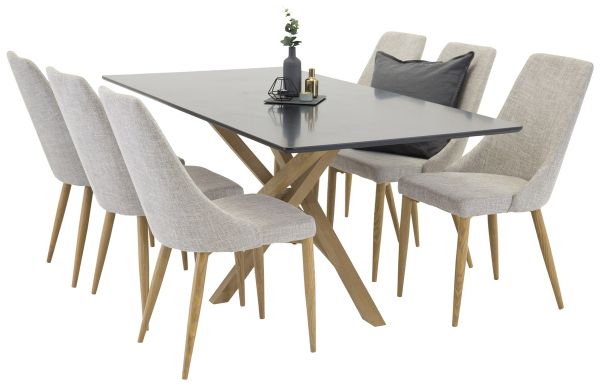 Imagine Piazza Matbord - Ek-look / svart - 180*90*75 +Leone - Scaun de dining - Bourbon/Gri deschis _6