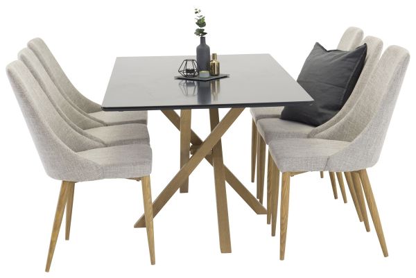 Imagine Piazza Matbord - Ek-look / svart - 180*90*75 +Leone - Scaun de dining - Bourbon/Gri deschis _6