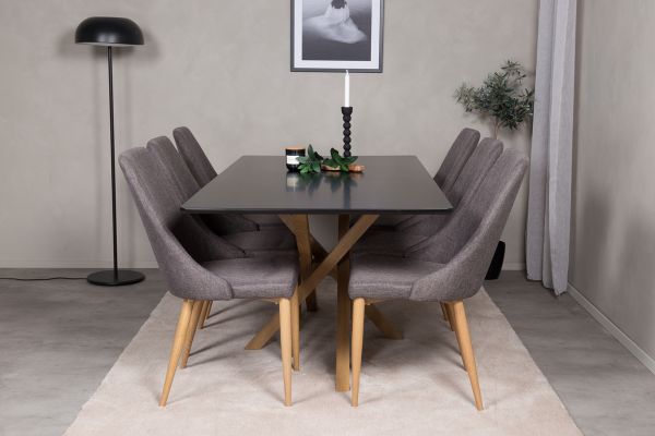 Imagine Vă rugăm să traduceți complet Piazza Matbord - Ek-look / svart - 180*90*75 +Leone - Dining Chair - Oak/Dark Grey _6