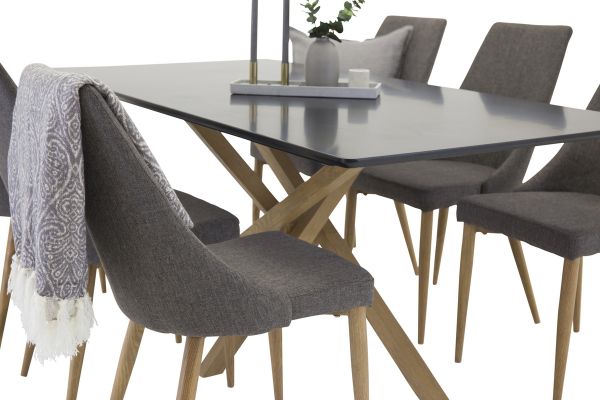 Imagine Vă rugăm să traduceți complet Piazza Matbord - Ek-look / svart - 180*90*75 +Leone - Dining Chair - Oak/Dark Grey _6