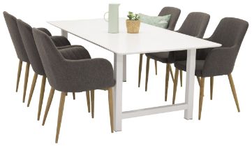 Imagine Tabel de dining Count - Vit - 220*100*H75 + Comfort - Scaun de dining - Stejar/Gri Inchis _6