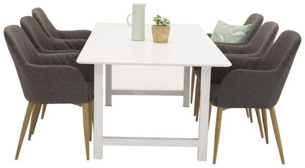 Imagine Tabel de dining Count - Vit - 220*100*H75 + Comfort - Scaun de dining - Stejar/Gri Inchis _6