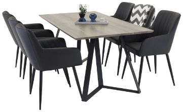 Imagine Masa de dining Marina - 180*90*H75 - Gri/Negru + Scaun de dining Comfort - Stejar/Negru