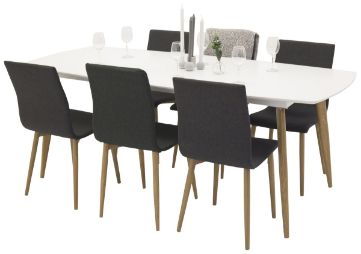 Imagine Masa de dining Polar Elipse - 240cm Alb / Stejar + Scaun de dining Windu - Ek-Look / Gri inchis