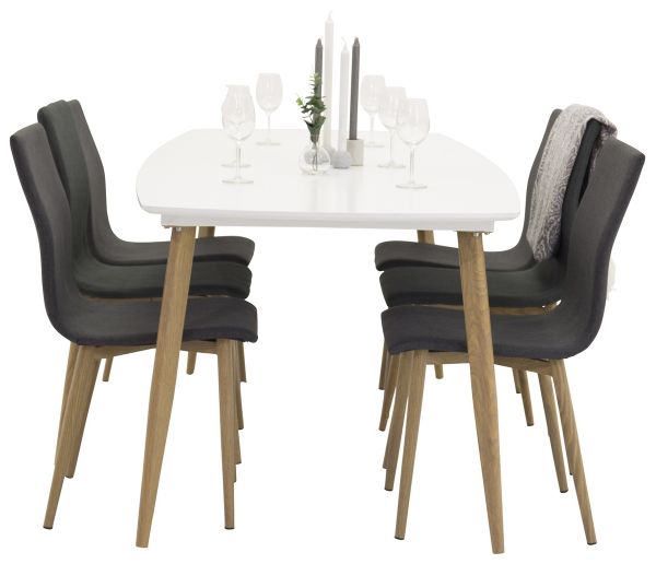 Imagine Masa de dining Polar Elipse - 240cm Alb / Stejar + Scaun de dining Windu - Ek-Look / Gri inchis