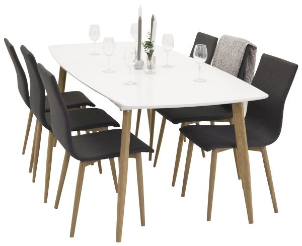 Imagine Masa de dining Polar Elipse - 240cm Alb / Stejar + Scaun de dining Windu - Ek-Look / Gri inchis