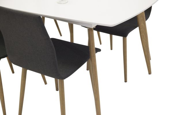 Imagine Masa de dining Polar Elipse - 240cm Alb / Stejar + Scaun de dining Windu - Ek-Look / Gri inchis