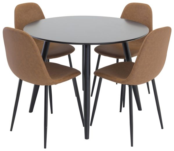 Imagine Plaza - Masă de dining - 100 ø - Negru/Negru + Scaun de dining Polar - Maro/Negru _4