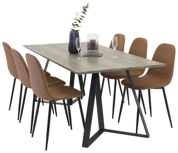 Imagine Marina Dining table - Lemn gri / negru (1) + Scaun de dining Polar - Cognac / Negru