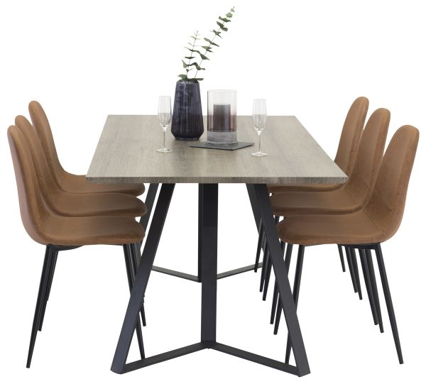 Imagine Marina Dining table - Lemn gri / negru (1) + Scaun de dining Polar - Cognac / Negru