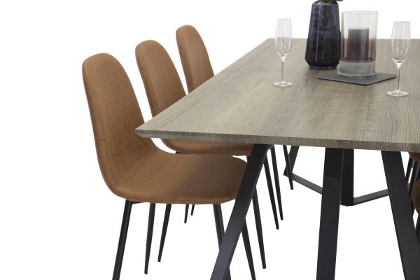 Imagine Marina Dining table - Lemn gri / negru (1) + Scaun de dining Polar - Cognac / Negru