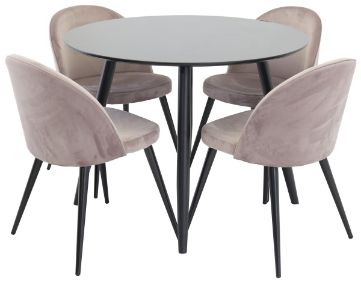 Imagine Plaza - Masă de dining - 100 ø - Negru/Negru + Scaun de dining Velvet - Roz/Negru _4