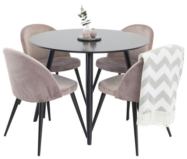 Imagine Plaza - Masă de dining - 100 ø - Negru/Negru + Scaun de dining Velvet - Roz/Negru _4