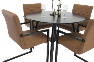 Imagine Plaza - Dining table - 100 ø - Black/Black +Art Dining chair w. armrest. Brown / Black _4