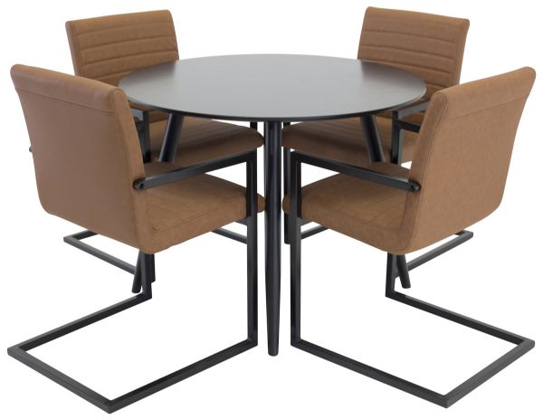 Imagine Plaza - Dining table - 100 ø - Black/Black +Art Dining chair w. armrest. Brown / Black _4