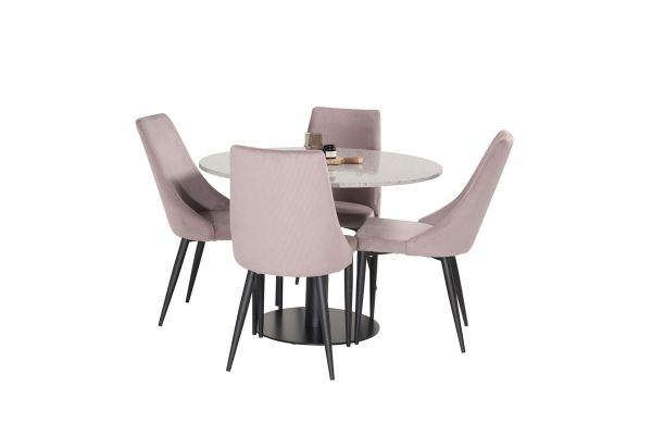 Imagine Masa de dining Razzia 106cm - Gri Terazzo / Negru + Scaun de dining Leone - Picioare Negre / Roz Cordon -4