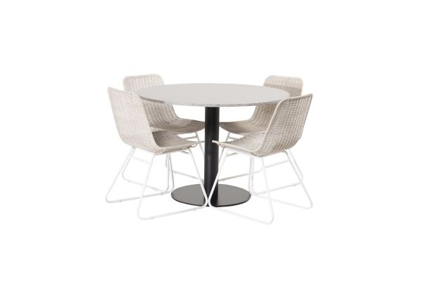 Imagine Masa de dining Razzia 106cm - Terazzo gri / scaun de dining Cirebon - Alb