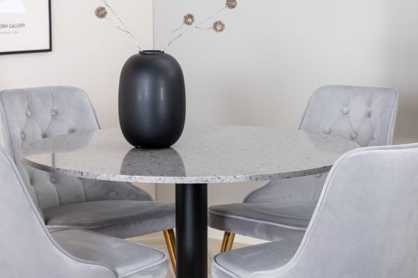 Imagine Razzia Dining Table 106cm - Grey Terazzo / BlackVelvet Deluxe Dining Chair - Br