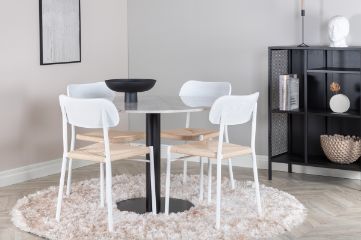 Imagine Vă rugăm să traduceți complet Masa de dining Estelle rotundă 106cm Marmură albă / Picioare negre + Scaun de dining Polly - Alb / Natural _4