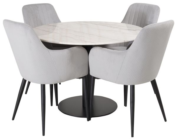 Imagine Vă rugăm să traduceți complet Estelle Dining Table rotund 106cm marmură albă / picioare negre + Scaun de dining Comfort - Picioare negre / Catifea gri deschis _4