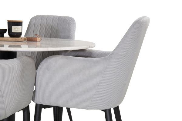 Imagine Vă rugăm să traduceți complet Estelle Dining Table rotund 106cm marmură albă / picioare negre + Scaun de dining Comfort - Picioare negre / Catifea gri deschis _4