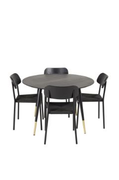 Imagine Masa de dining Dipp - 115cm - Furnir negru / picioare negre cu elemente de alama dipp + Scaun de dining Polly - Negru / Negru _4