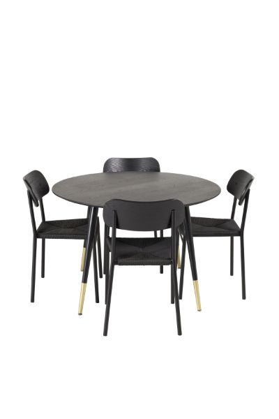 Imagine Masa de dining Dipp - 115cm - Furnir negru / picioare negre cu elemente de alama dipp + Scaun de dining Polly - Negru / Negru _4