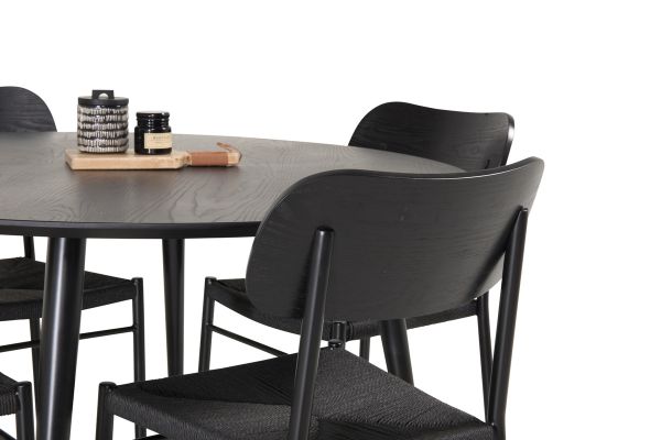 Imagine Masa de dining Dipp - 115cm - Furnir negru / picioare negre cu elemente de alama dipp + Scaun de dining Polly - Negru / Negru _4