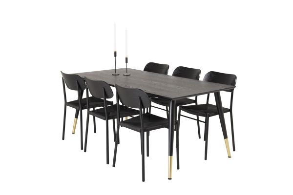 Imagine Vă rugăm să traduceți complet Tabelul de dining Dipp - 180*90cm - Furnir negru / picioare negre cu bronz dipp + Scaunul de dining Polly - Negru / Negru _6