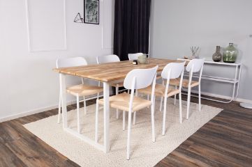 Imagine Masa de dining Cirebon 200*90cm - Teak / Alb + Scaun de dining Polly - Alb / Natural _6