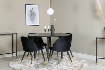 Imagine Dipp Dining Table - 115cm - Black Veneer / black legs w brass dipp - Velvet Dining Chair Brass - Black / Black 4