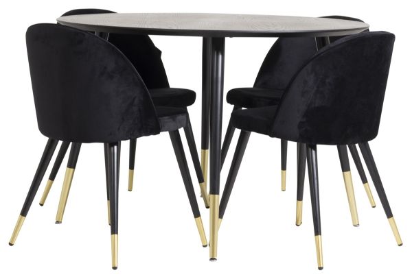 Imagine Dipp Dining Table - 115cm - Black Veneer / black legs w brass dipp - Velvet Dining Chair Brass - Black / Black 4