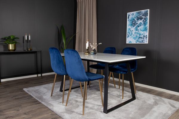 Imagine Estelle Dining Table 140*90 - White Marble / Black Legs - Polar Chair - Blue Velvet / Matt brass leg 4