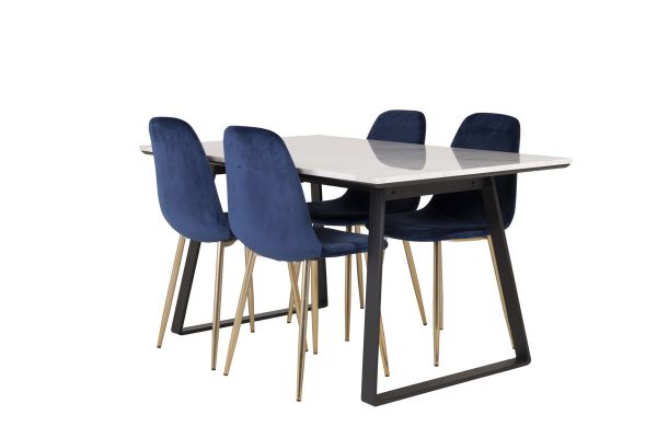 Imagine Estelle Dining Table 140*90 - White Marble / Black Legs - Polar Chair - Blue Velvet / Matt brass leg 4