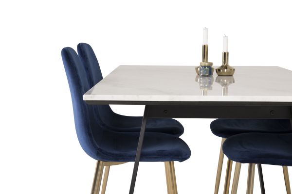 Imagine Estelle Dining Table 140*90 - White Marble / Black Legs - Polar Chair - Blue Velvet / Matt brass leg 4