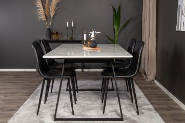 Imagine Masa de dining Estelle 140*90 - marmura albă / picioare negre - 4 scaune de dining Polar negru PU