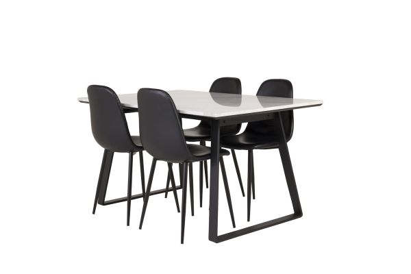 Imagine Masa de dining Estelle 140*90 - marmura albă / picioare negre - 4 scaune de dining Polar negru PU