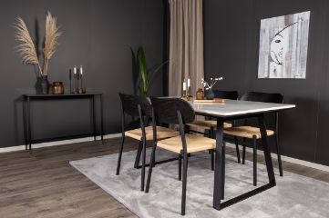 Imagine Tabel de dining Estelle 140*90 - marmură albă / picioare negre + Scaun de dining Polly - Negru / Natural _4