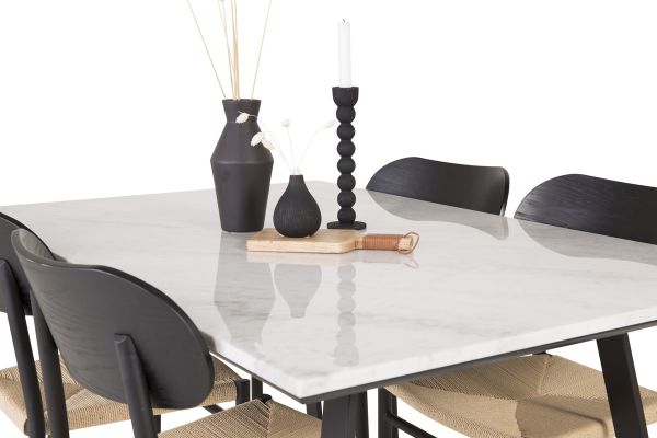 Imagine Tabel de dining Estelle 140*90 - marmură albă / picioare negre + Scaun de dining Polly - Negru / Natural _4