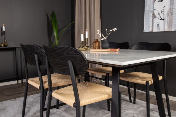 Imagine Tabel de dining Estelle 140*90 - marmură albă / picioare negre + Scaun de dining Polly - Negru / Natural _4