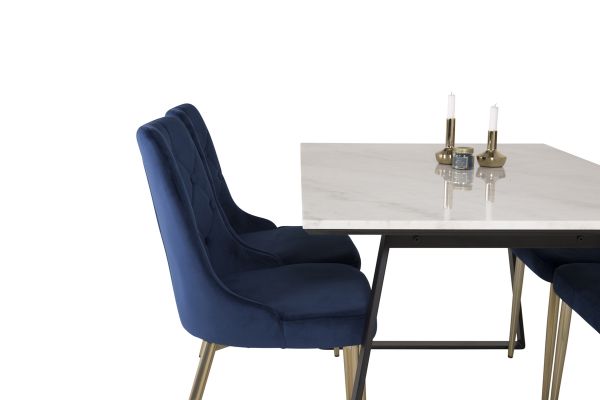 Imagine Vă rugăm să traduceți complet Estelle Dining Table 140*90 - White Marble / Black Legs - Velvet Deluxe Chair - Blue/Matt Brass Leg 4