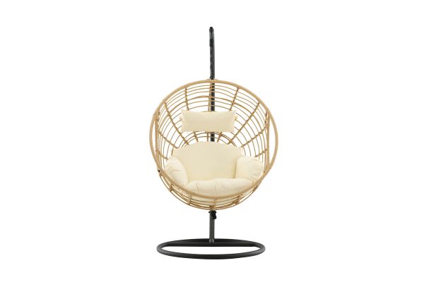 Imagine Viga - Hanging Chair Round - Black Frame / Natur Wicker / Offwhite Cushion